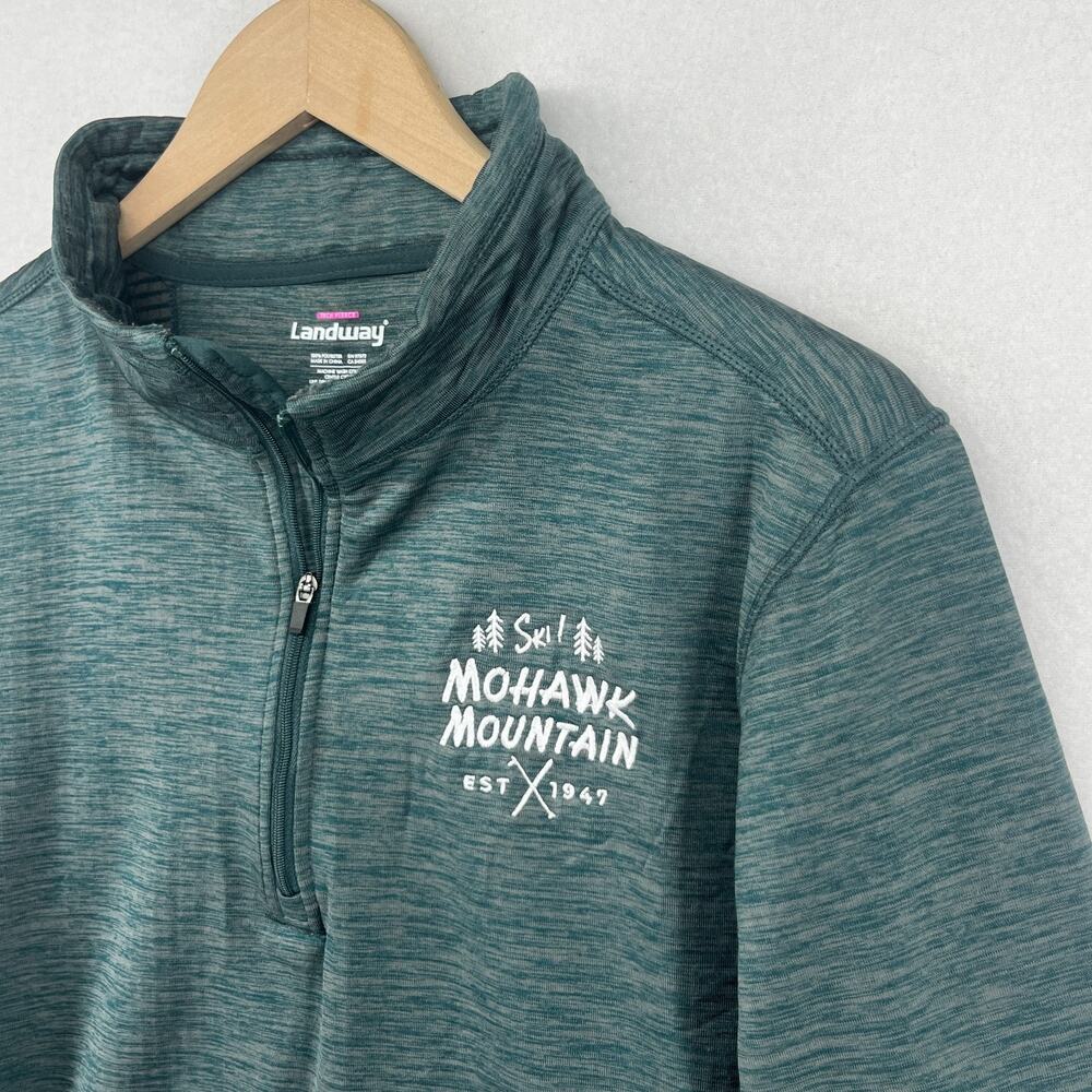 MOHAWK MOUNTAIN Shirt Mens XL 1/4 Zip SKI Cornwall CT Grid Fleece Green